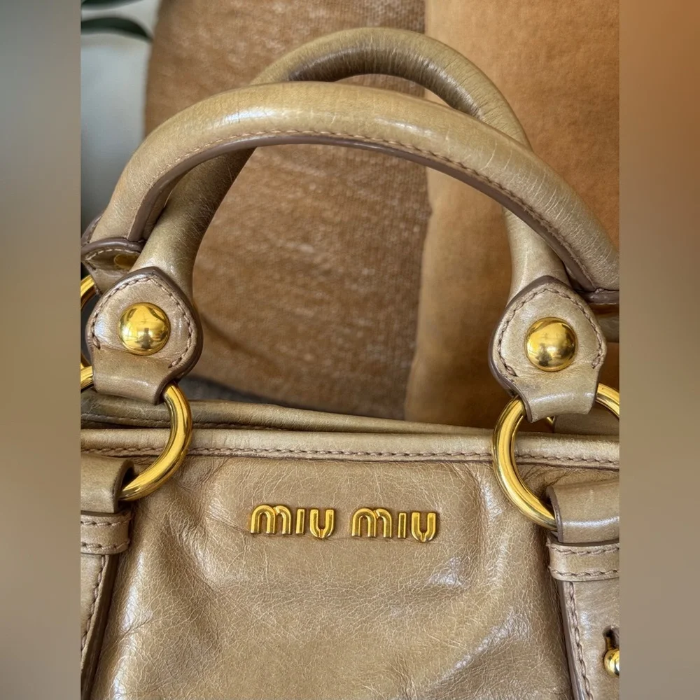 Miu Miu Vitello Lux Tan Leather Satchel with Gold Hardware - Picture 5 of 17